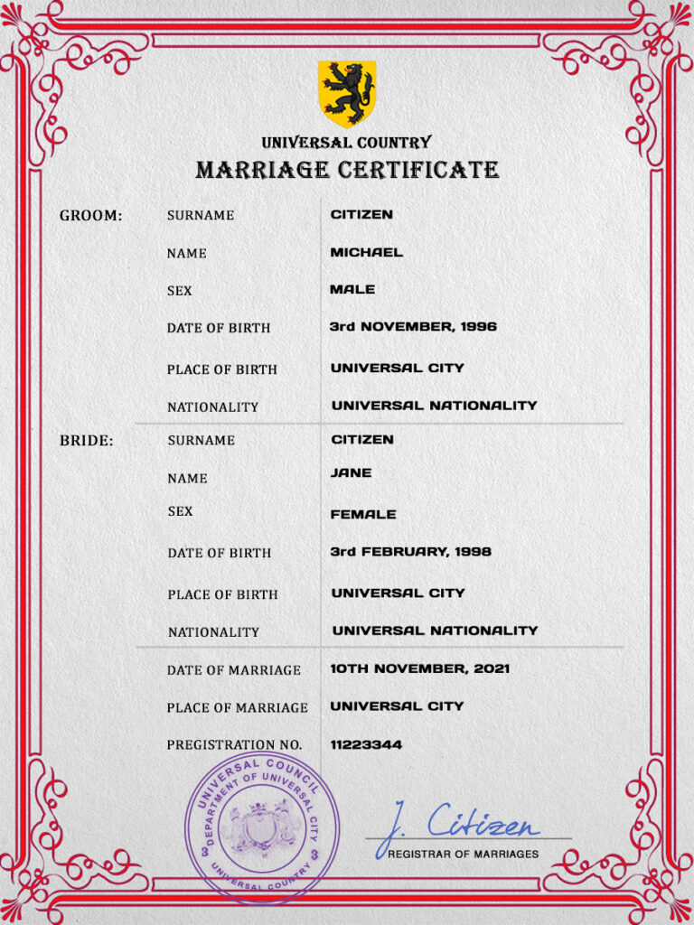 delight universal Marriage Certificate