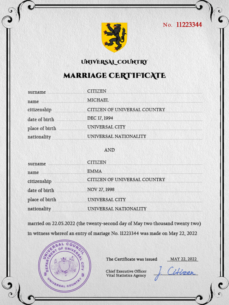 destiny universal Marriage Certificate
