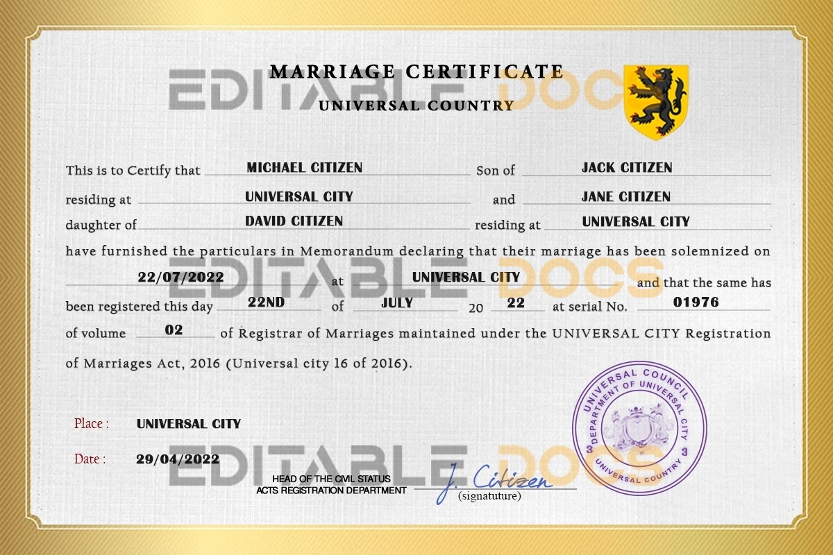 destiny universal Marriage Certificate | Editable PDF Templates