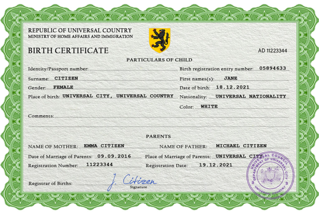 Authentic dime project universal Birth Certificate PSD Template