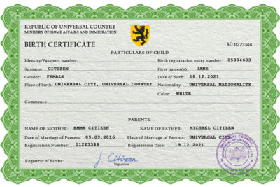 Authentic dime project universal Birth Certificate PSD Template | Customize and Download Online