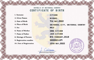 Authentic discover universal Birth Certificate PSD Template | Customize and Download Online
