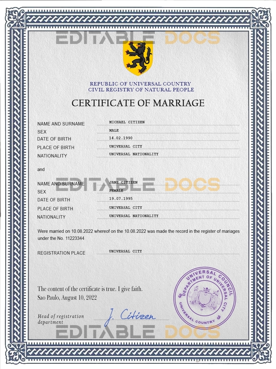 experienced universal Marriage Certificate | Editable PSD Templates