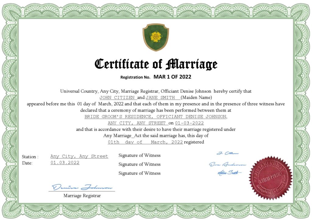 fancy universal Marriage Certificate