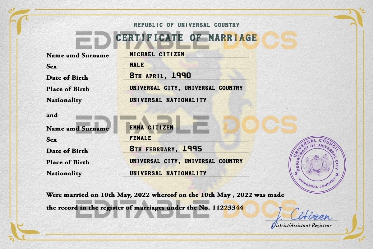 fine universal Marriage Certificate | Editable PSD Templates