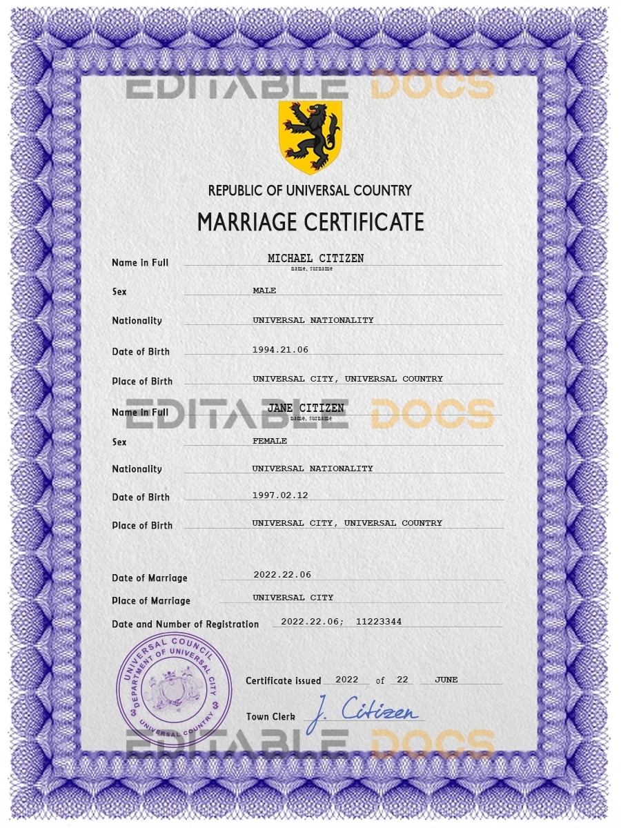 focal universal Marriage Certificate | Editable PSD Templates