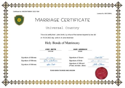 fresh universal Marriage Certificate | Editable PDF Templates