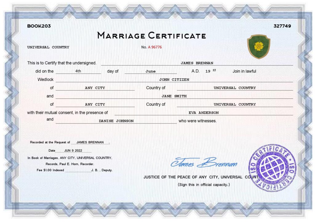 full-frontal universal Marriage Certificate