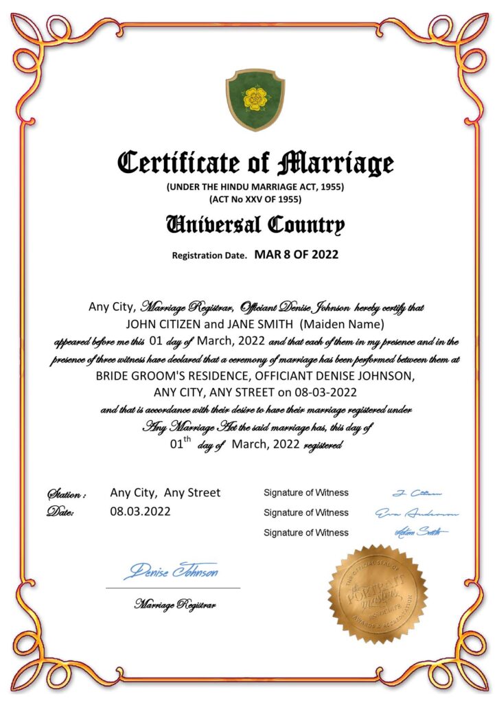 gloss universal Marriage Certificate