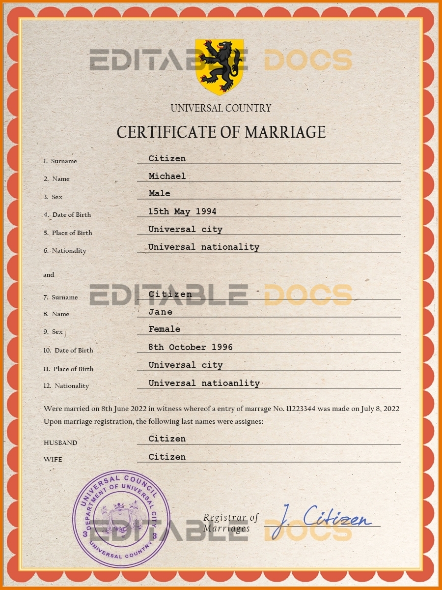 grace universal Marriage Certificate | Editable PSD Templates