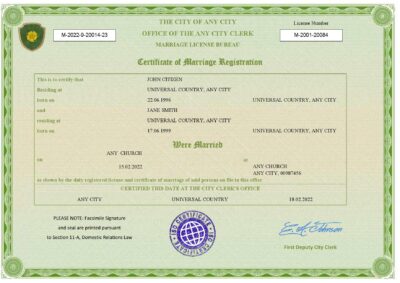 green universal Marriage Certificate | Editable PDF Templates
