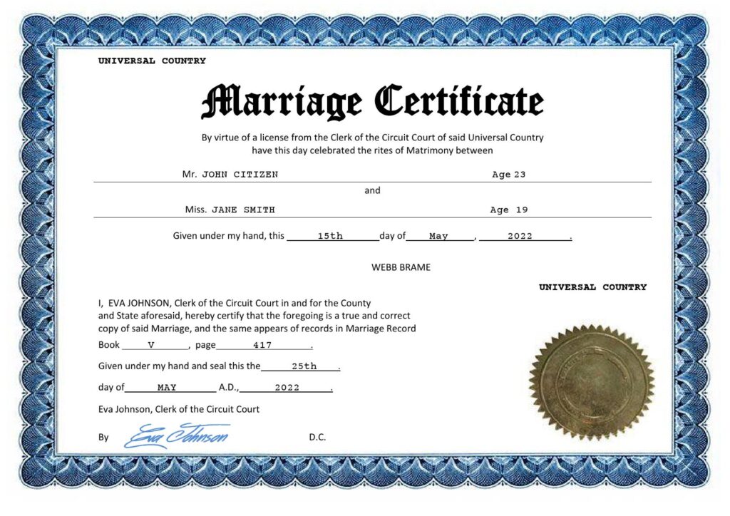 happy universal Marriage Certificate