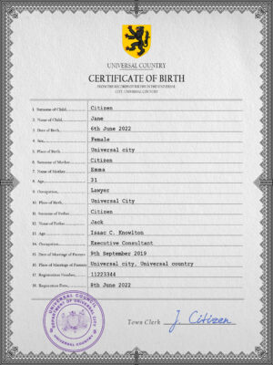 Authentic horizon universal Birth Certificate PSD Template | Customize and Download Online