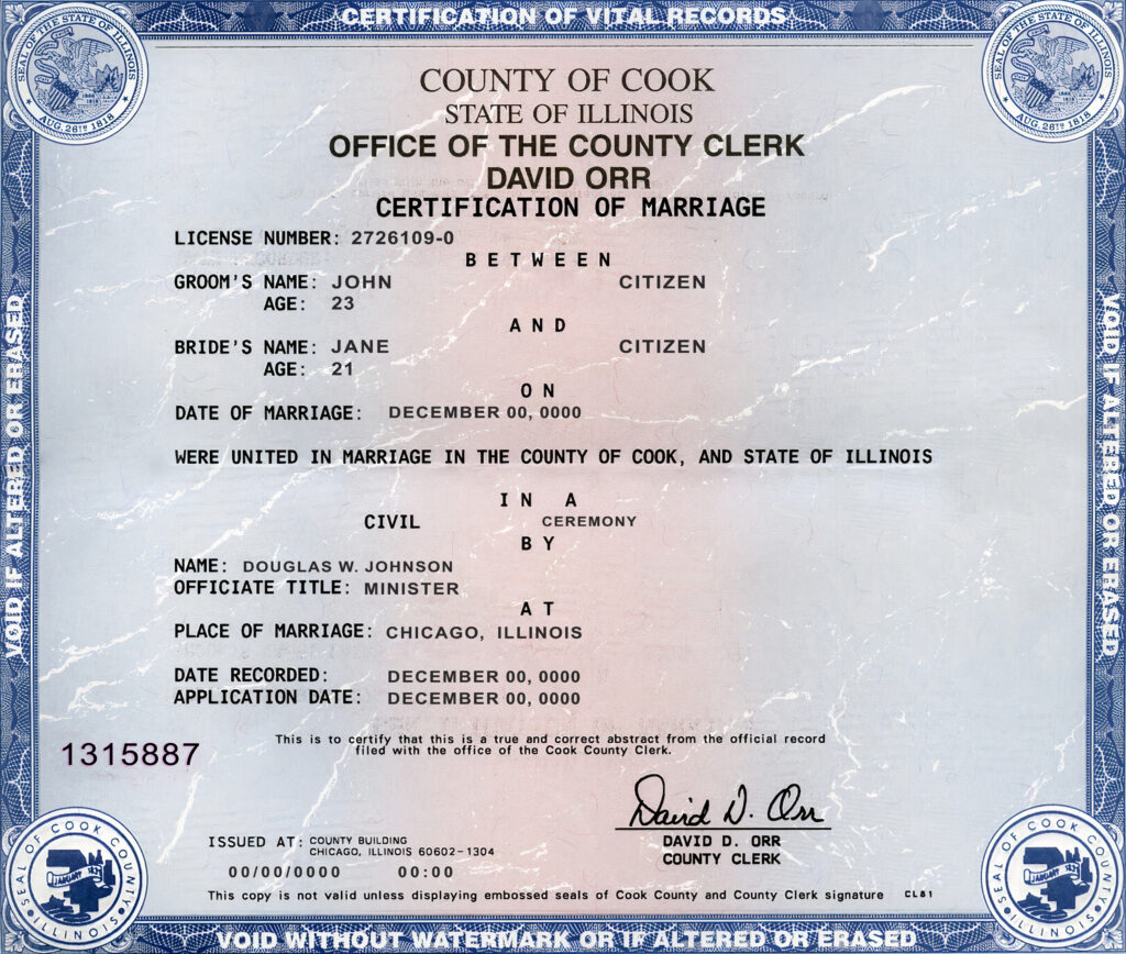 illinois Marriage Certificate Editable PSD Templates