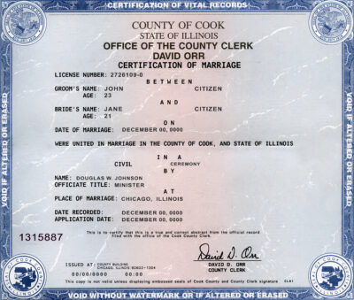 illinois Marriage Certificate Editable PSD Templates