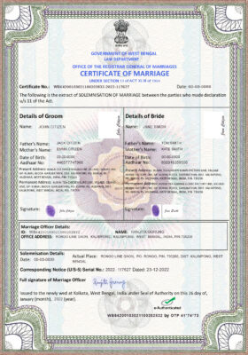 india Marriage Certificate Editable PSD Templates
