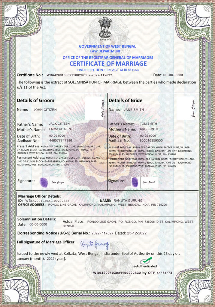 india Marriage Certificate Editable PSD Templates