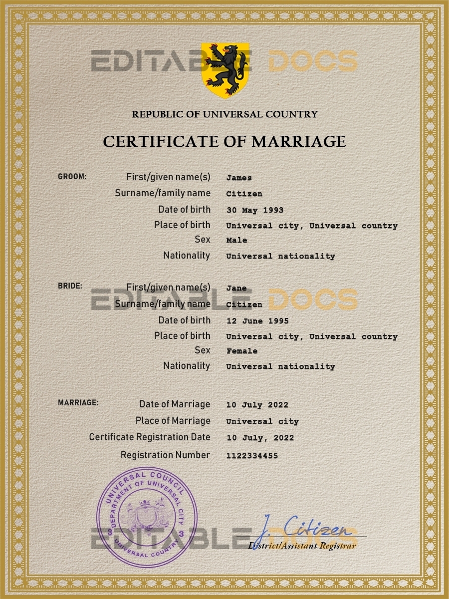 instict universal Marriage Certificate | Editable PSD Templates