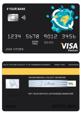 Editable jet world universal visa electron card Templates