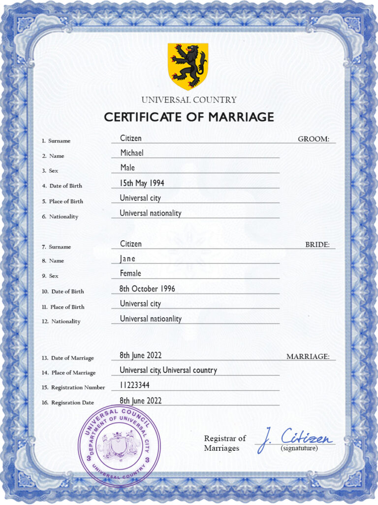 lensman universal Marriage Certificate