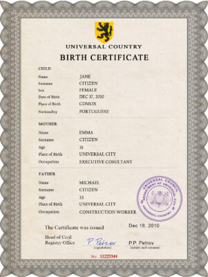 Authentic limitless split universal Birth Certificate PSD Template | Customize and Download Online