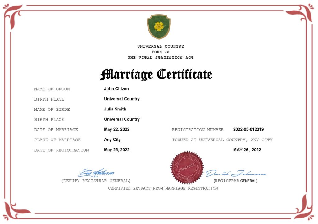 lure universal Marriage Certificate