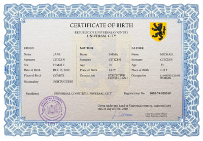 Authentic made universal Birth Certificate PSD Template | Customize and Download Online