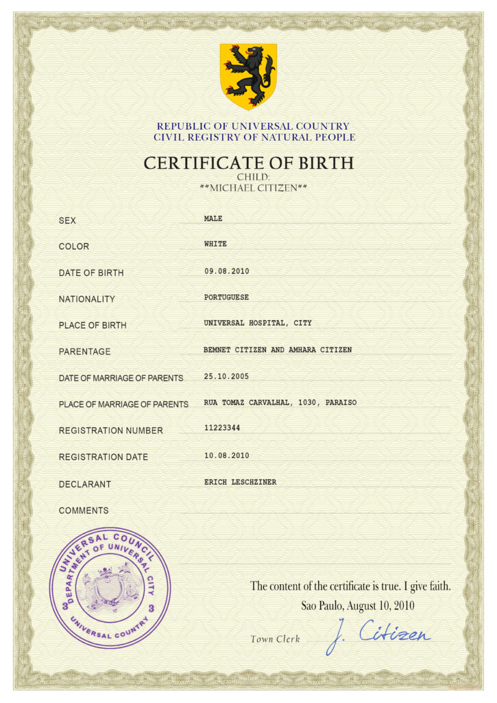 Authentic master accord Birth Certificate PSD Template