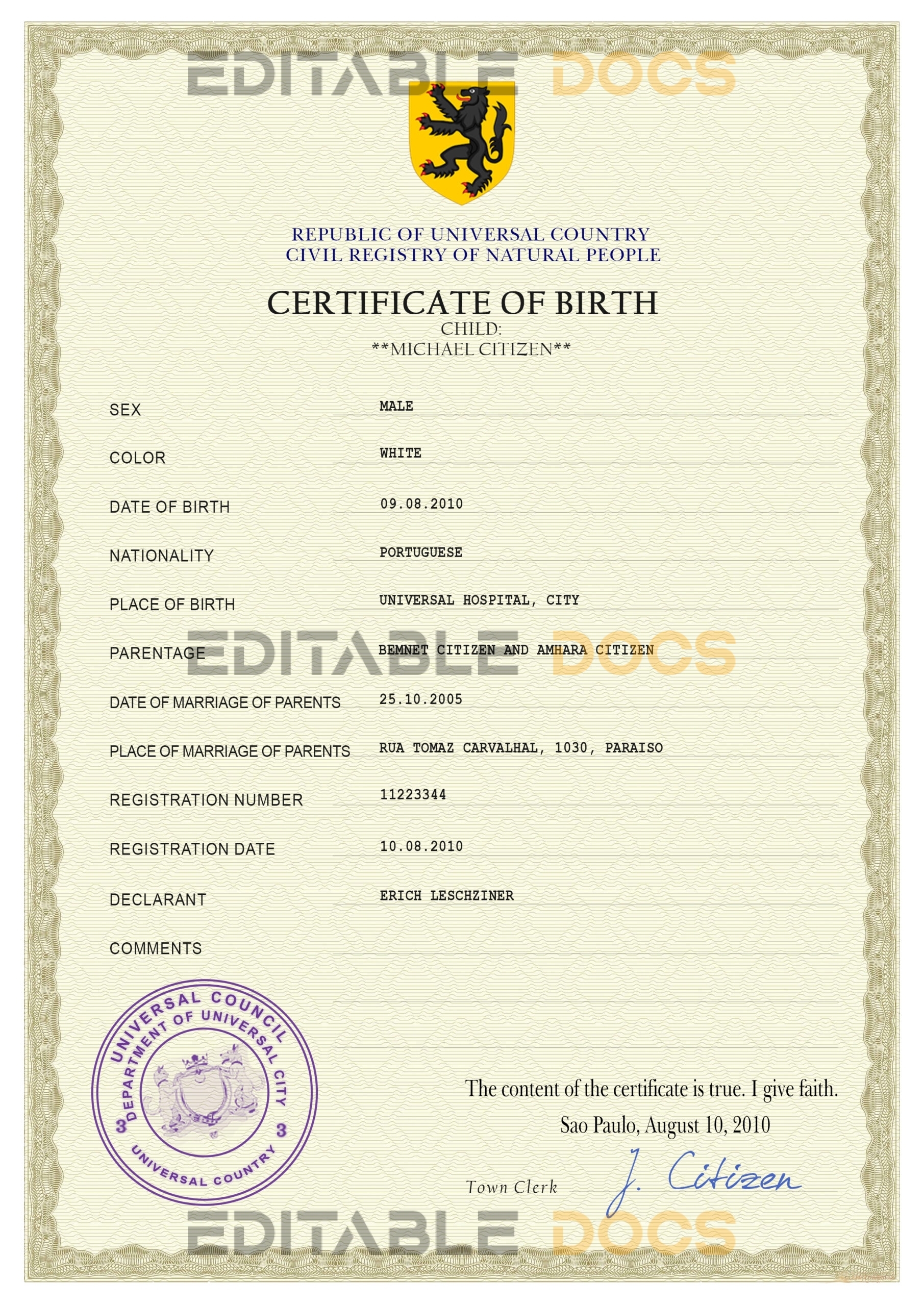 Authentic master accord Birth Certificate PSD Template | Customize and Download Online