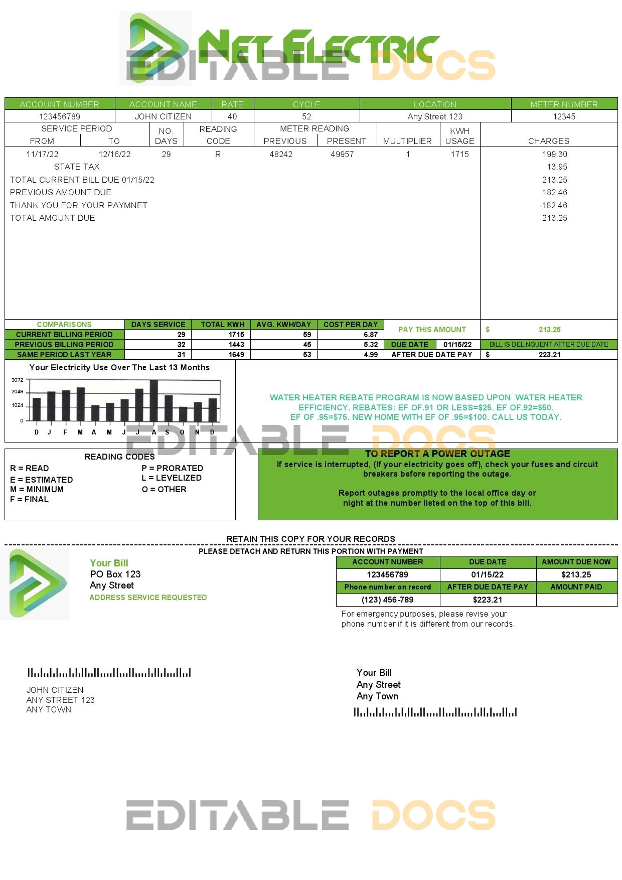 net electric universal multipurpose utility bill template