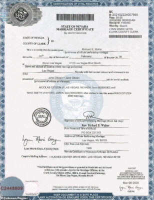 nevada Marriage Certificate Editable PSD Templates