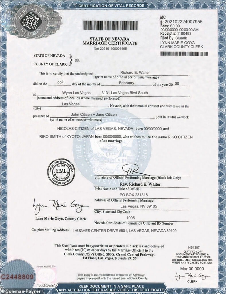 nevada Marriage Certificate Editable PSD Templates