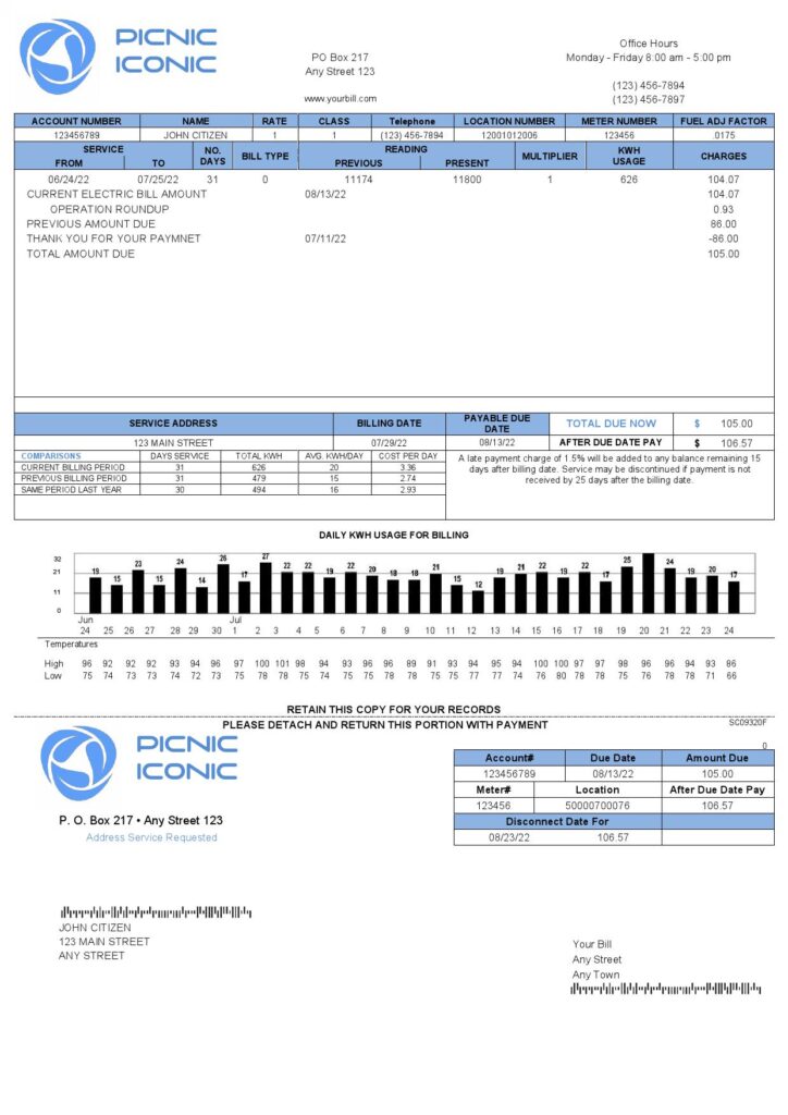 picnic iconic universal multipurpose utility bill template