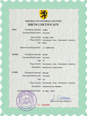 Authentic plug universal Birth Certificate PSD Template | Customize and Download Online