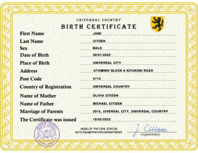 Authentic power universal Birth Certificate PSD Template | Customize and Download Online