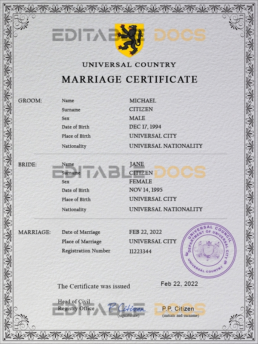 romance universal Marriage Certificate | Editable PSD Templates