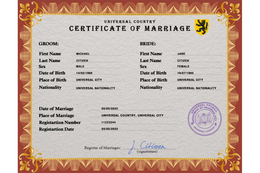 sentiment Marriage Certificate