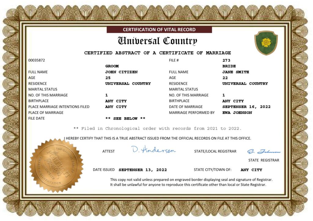 smart universal Marriage Certificate