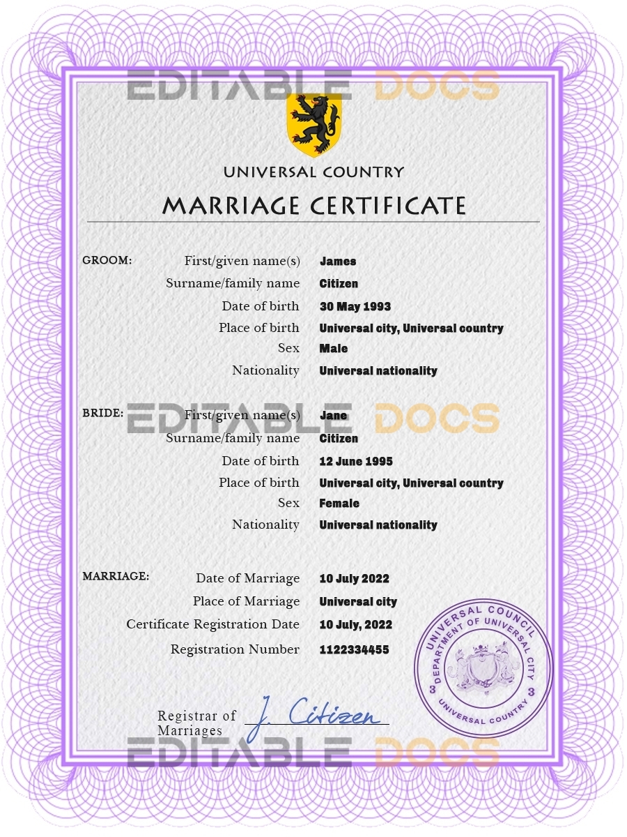 snap universal Marriage Certificate | Editable PSD Templates