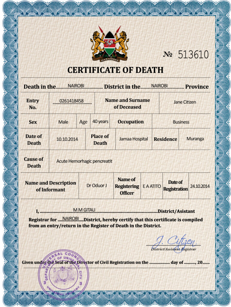 Customizable Solid Universal Death Certificate PSD Templates