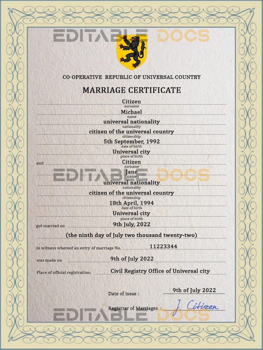 soulmate universal Marriage Certificate | Editable PSD Templates
