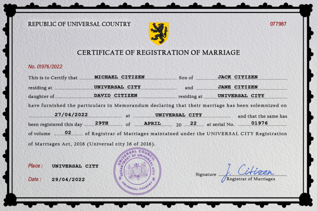 spellbound universal Marriage Certificate psd