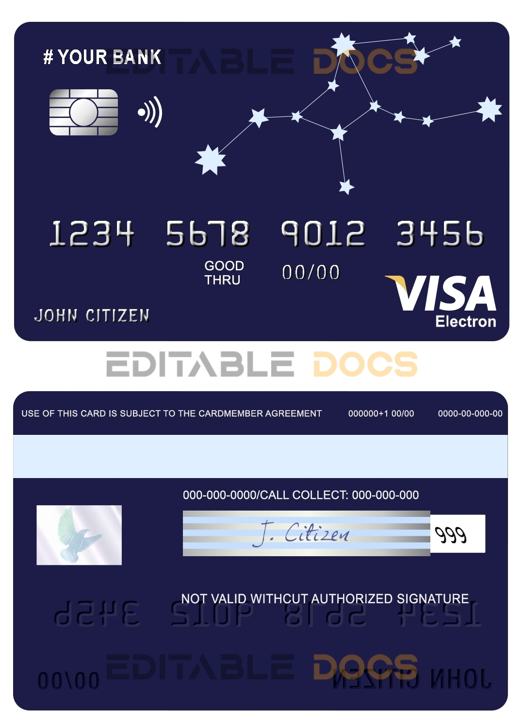 Editable starline astrology universal visa electron card Templates