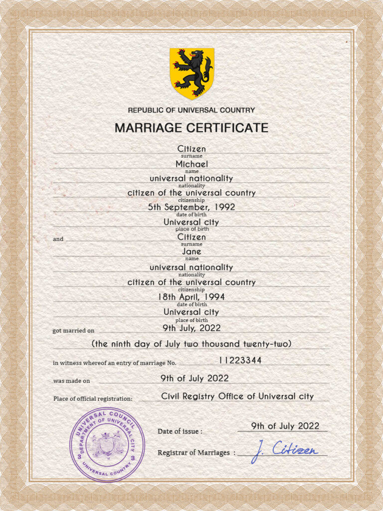 stock universal Marriage Certificate