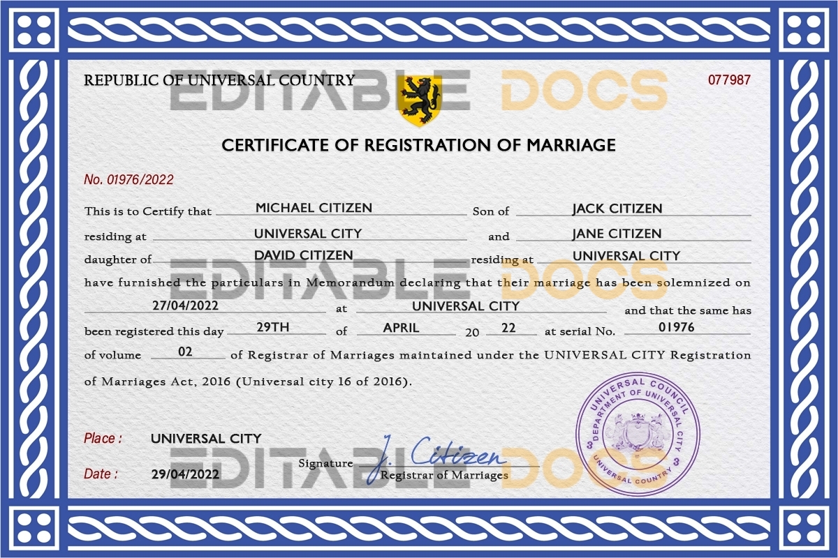 tickle universal Marriage Certificate | Editable PSD Templates