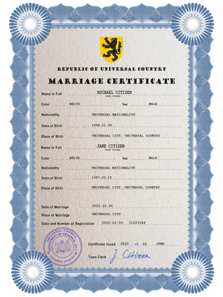 traditional universal Marriage Certificate psd