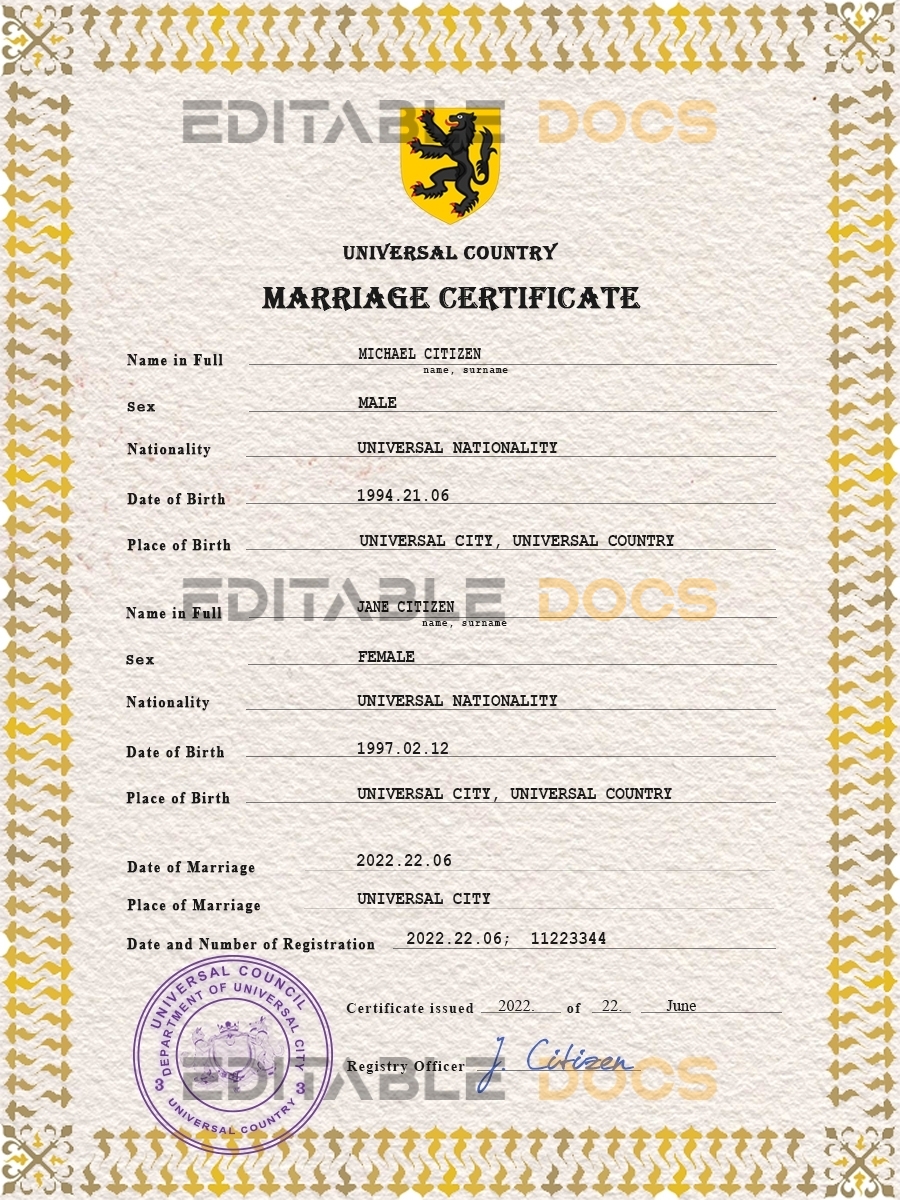 underexpose universal Marriage Certificate | Editable PSD Templates