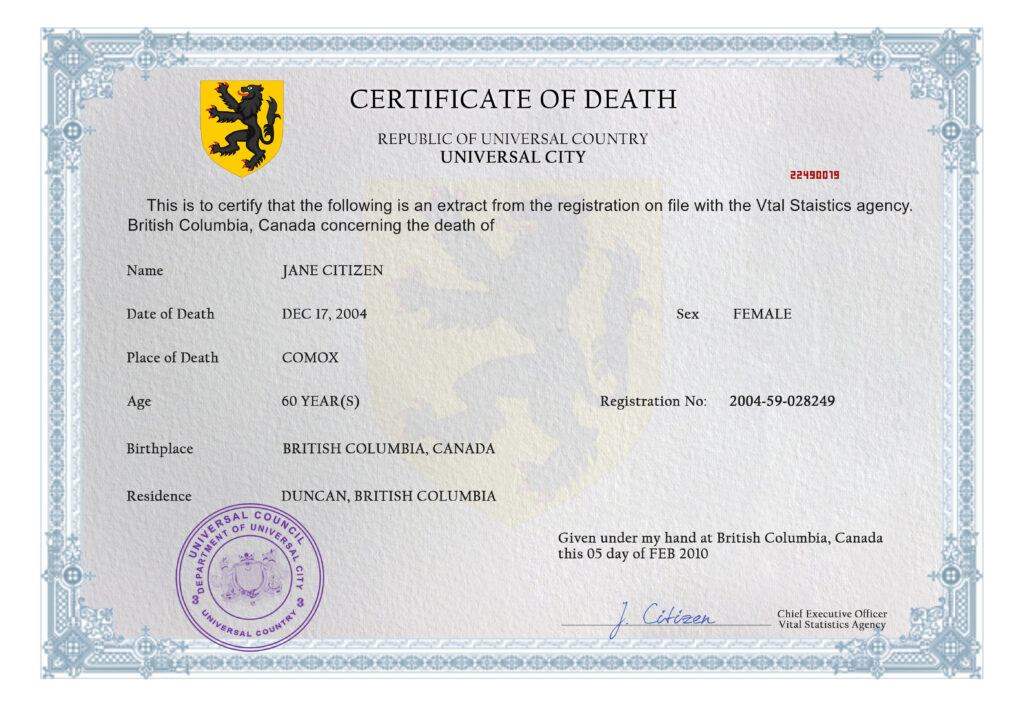 Customizable United Universal Death Certificate PSD Templates