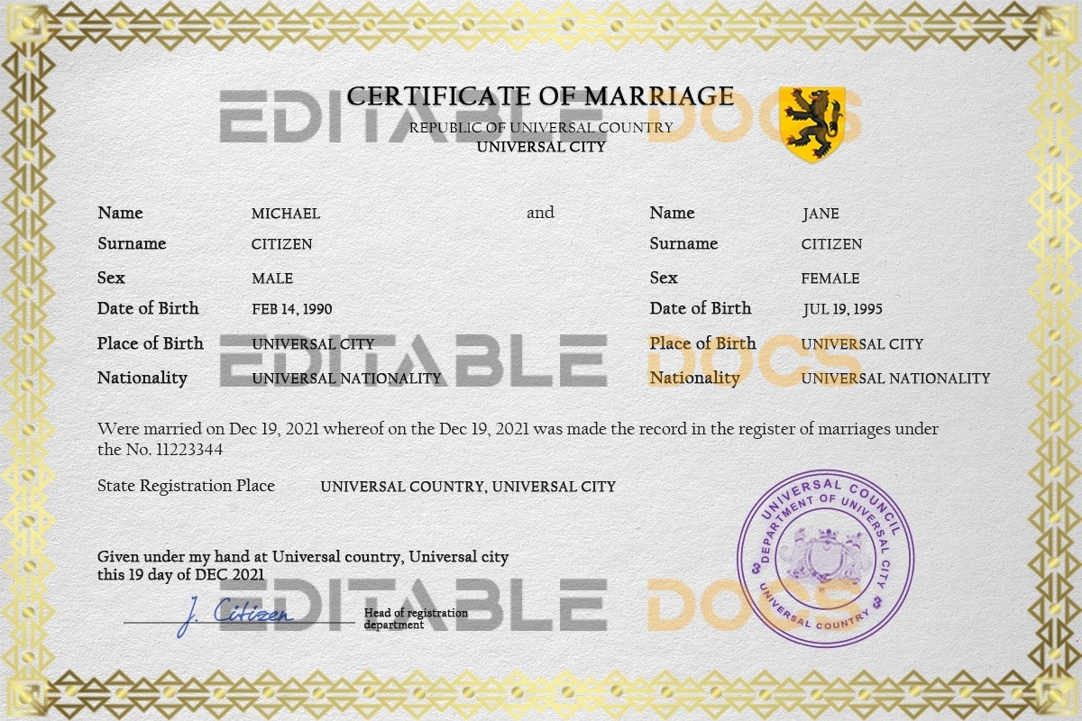 viewfinder universal Marriage Certificate | Editable PSD Templates