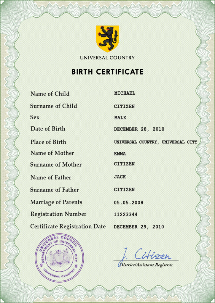 Authentic wisdom universal Birth Certificate PSD Template